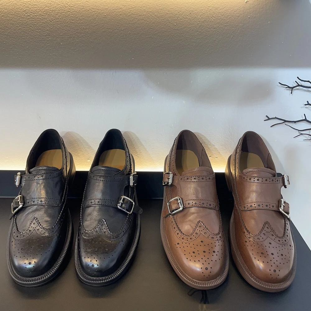 巧么么~头层手工鞋英伦风雕花布洛克鞋复古小皮鞋牛津鞋女乐福鞋