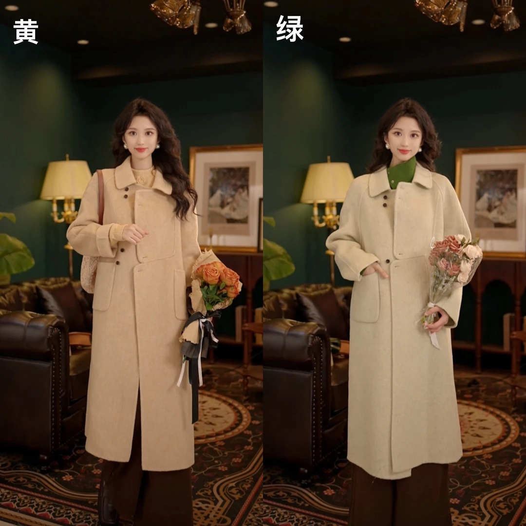 琦琦【暮雪】百搭高级纯色大衣外套YX9019048