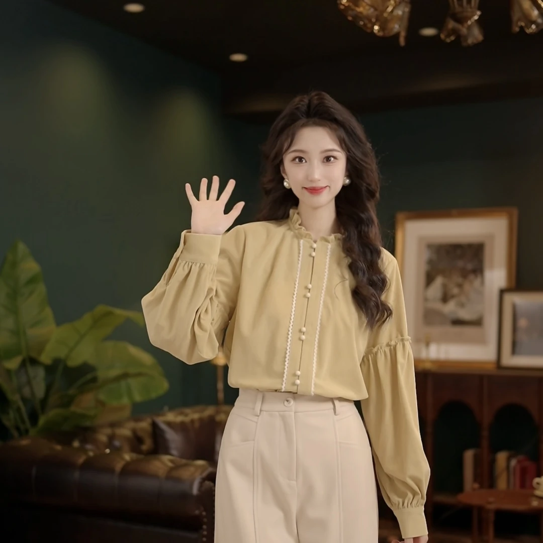 琦琦【茶香可颂】气质百搭长袖衬衫女宽松显瘦上衣YE0706160