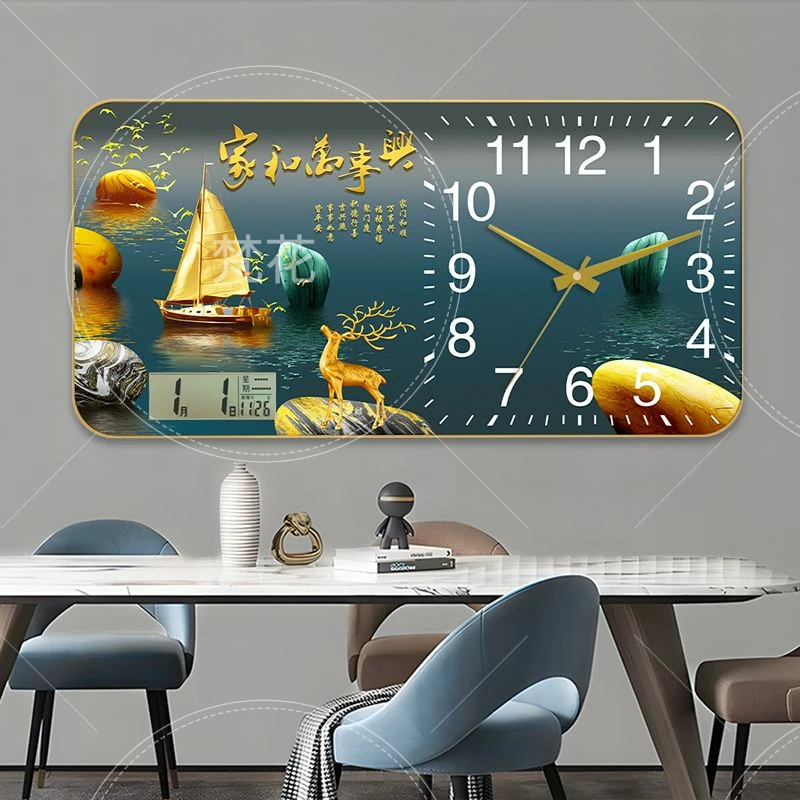 新款钟表挂钟客厅家用时尚现代简约创意静音餐厅装饰画万年历表钟