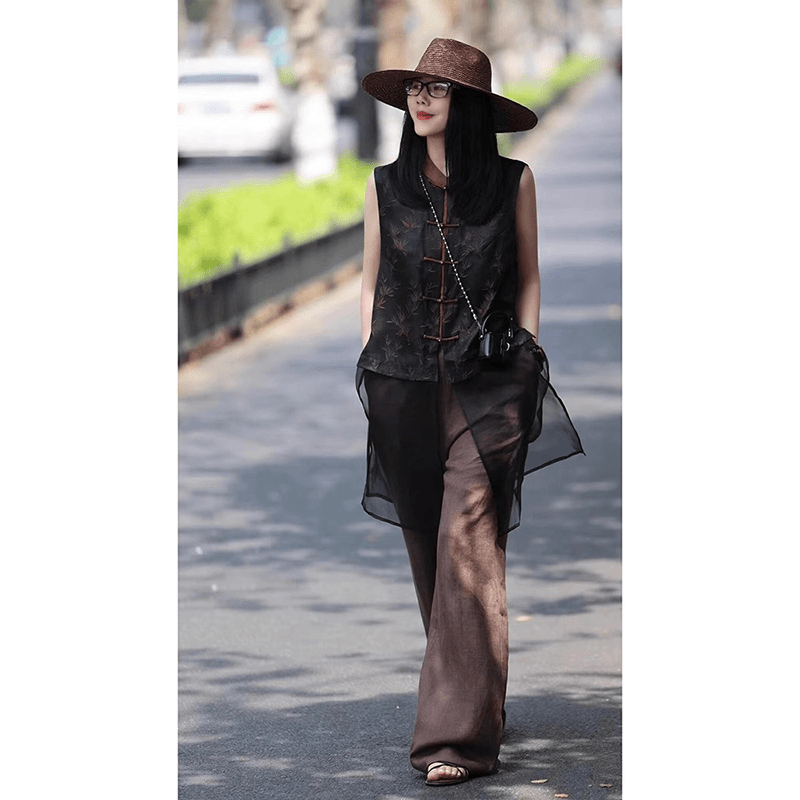 新中式女装国风两件套装老钱风中长款马甲女气质阔腿裤高级感设计