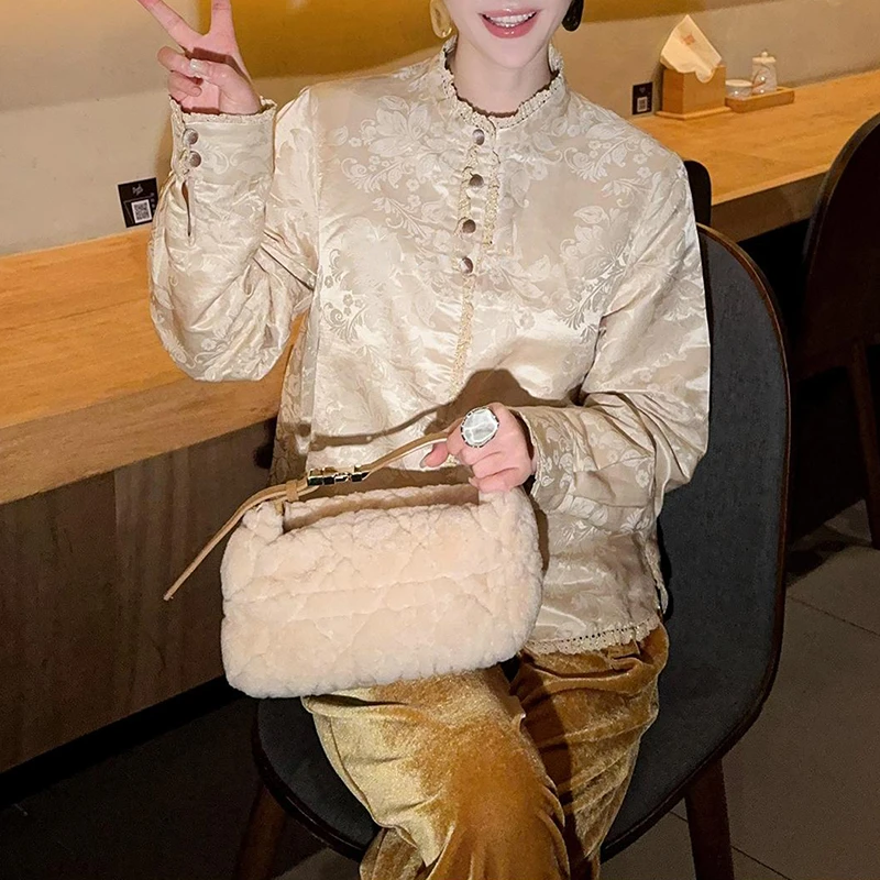 新中式国风女装花边上衣2024秋冬新款高级感复古提花时尚百搭外套