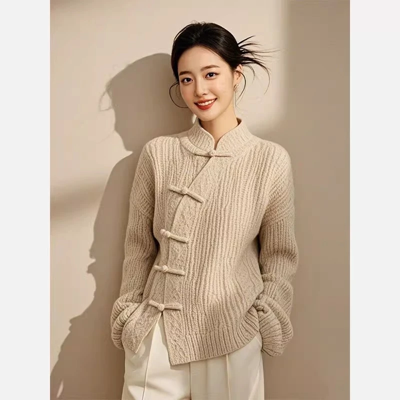 新中式女装国风复古针织毛衣高级感内搭打底上衣女款2024新款冬季