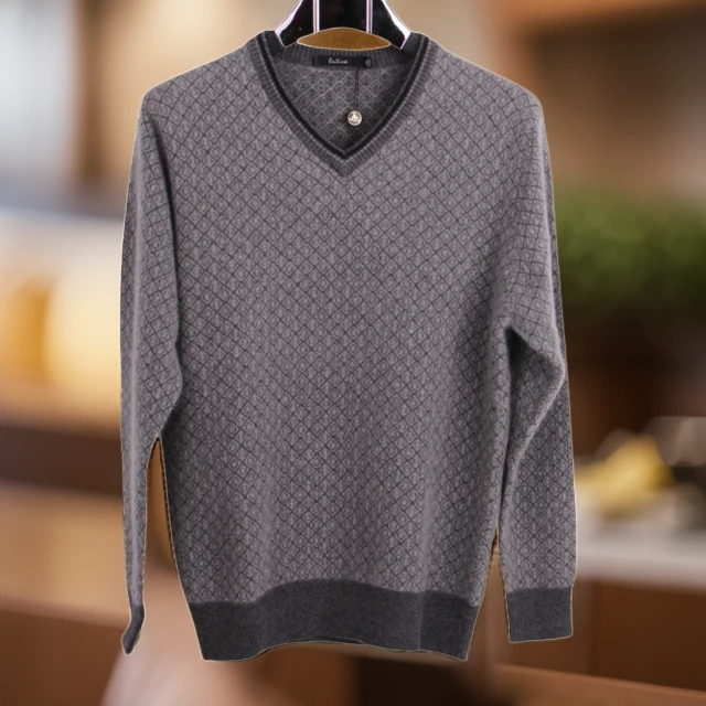正品软黄金羊绒V领提花加厚男款冬季保暖针织商务休闲羊绒衫