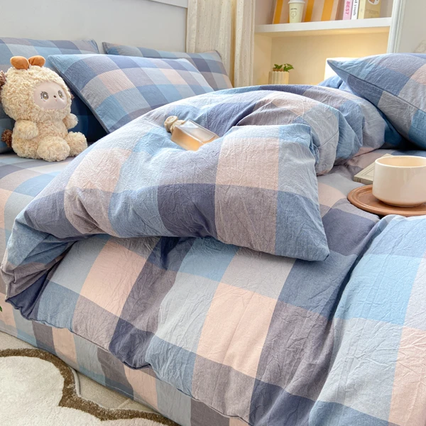 全棉纯棉色织加厚水洗棉四件套磨毛床单人三件套简约学生宿舍清新