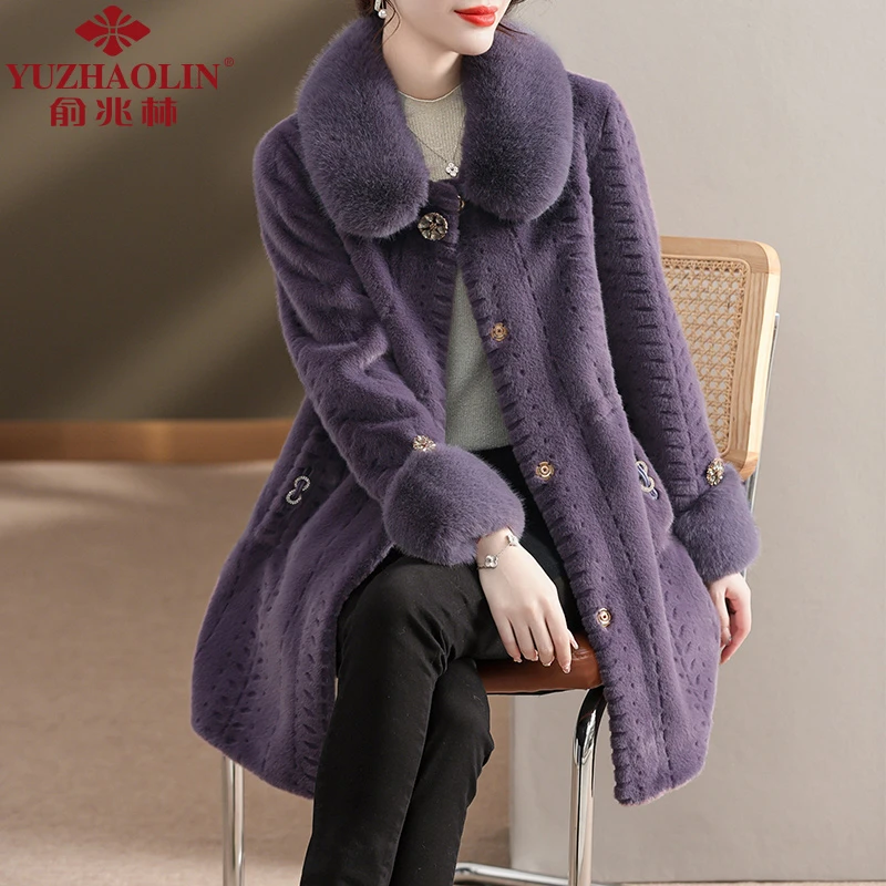 【俞兆林】中年妈妈长款加厚仿水貂绒大衣气质减龄外套XMTQ-D8075