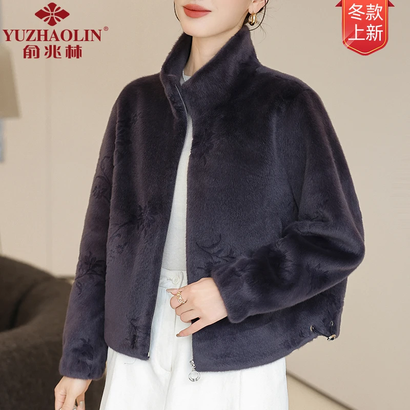 俞兆林中老年妈妈秋冬貂绒外套2025新款时尚保暖气质女装纯色大衣