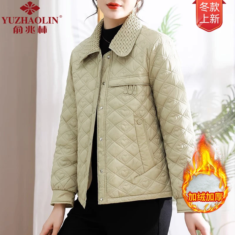 小个子妈妈秋装夹棉外套洋气2023新款中老年女秋冬阔太太轻薄棉衣
