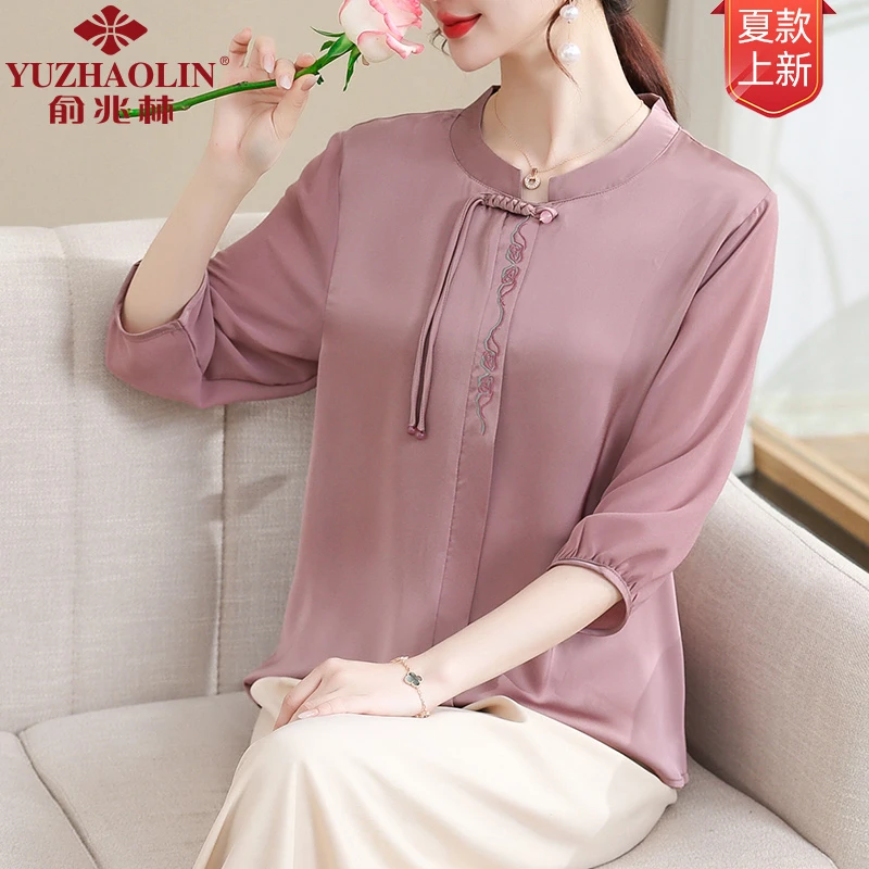 【俞兆林】新款时尚休闲流苏国风中袖衬衫薄款妈妈装Y62AQFY-S8821