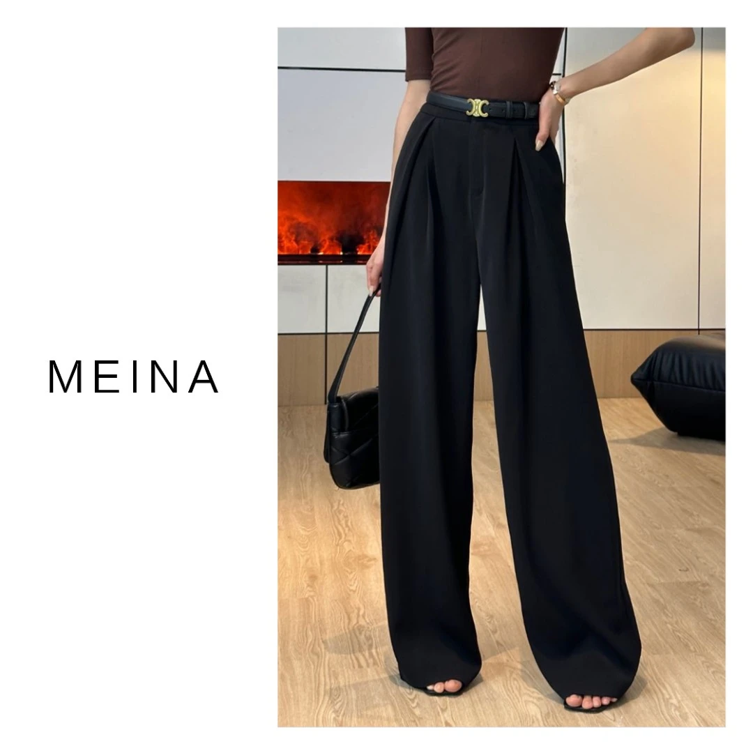 MEINA【重工小黑裤】垂阔感阔腿裤春季新款高腰西装裤宽松拖地裤
