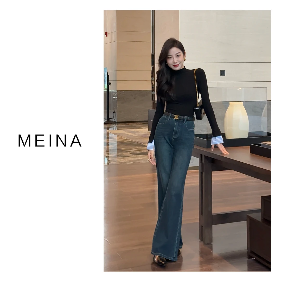 MEINA【卢浮宫殿】秋冬微喇叭2024高腰时尚百搭水洗高级气质牛仔裤2