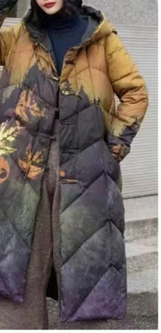 【不计成本清仓清版】国风休闲气质时尚长款连帽大花嘎嘎棉服