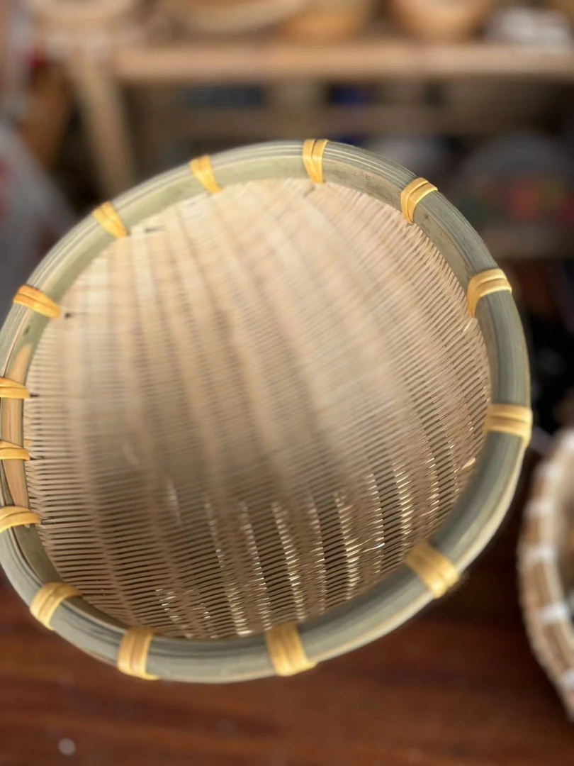 圆形青篾筲箕馒头筐水果筐手工竹编全青