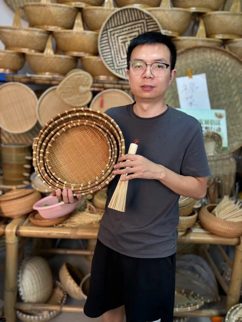 复古手工竹编烟熏圆形筲箕6件套洗菜沥水馒头筐