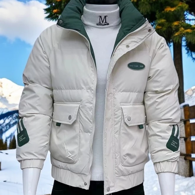 韩版潮牌轻奢高端男士条纹棉服冬季立领时尚休闲百搭修身保暖外套