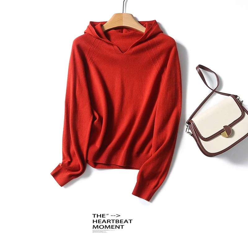 秋冬女士100%羊毛新款连帽羊毛衫休闲百搭针织衫TN1600