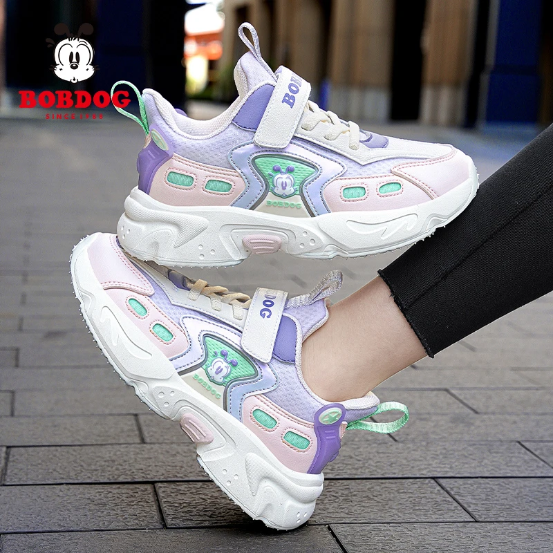 巴布女童运动鞋2023秋季新款网面透气儿童百搭女孩子休闲跑步鞋豆