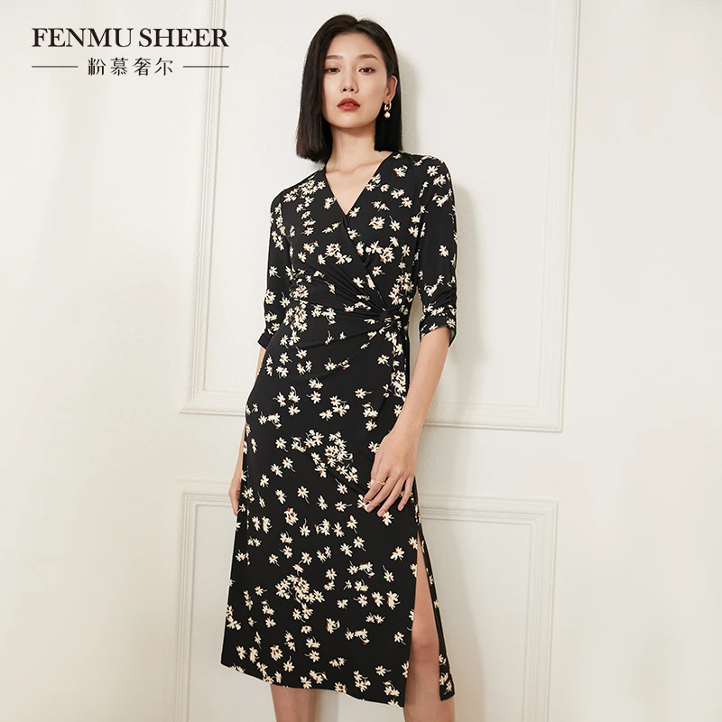 【粉丝专享】粉慕奢尔『浮生若梦』小雏菊显瘦女士碎花连衣裙-D1363