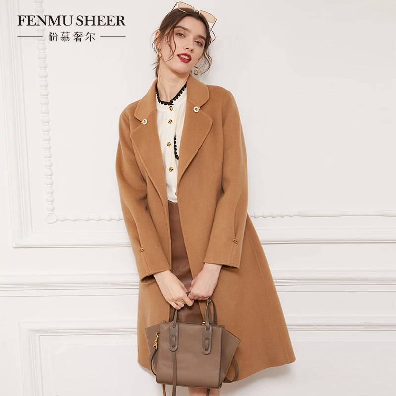 【丽公主专属】粉慕奢尔【反转巴黎】绵羊毛双面大衣修身系腰外套E521