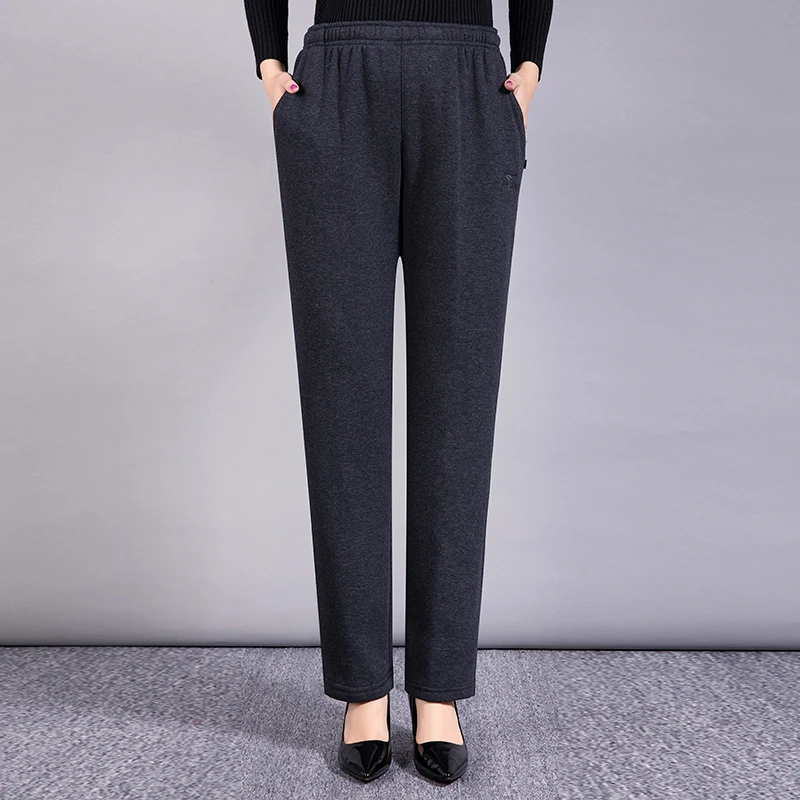 秋冬款中老年女装运动休闲裤大码宽松妈妈装直筒裤女加绒加厚长裤