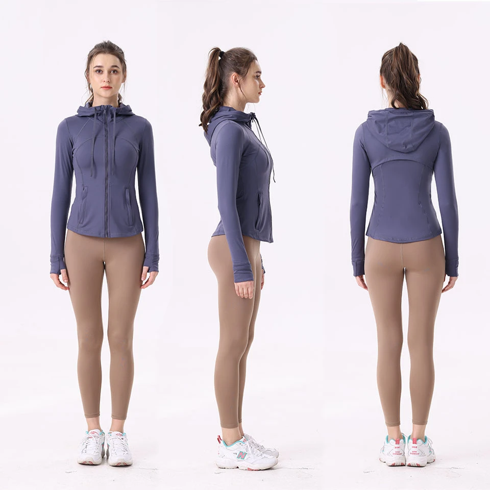 运动连帽夹克_修身弹力印花跑步拉链瑜伽外套上衣长袖显瘦薄款