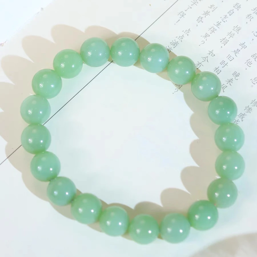 天然上等和田玉碧玉粉青一级10mm玉手串玉手链男款女款单圈玉串绿