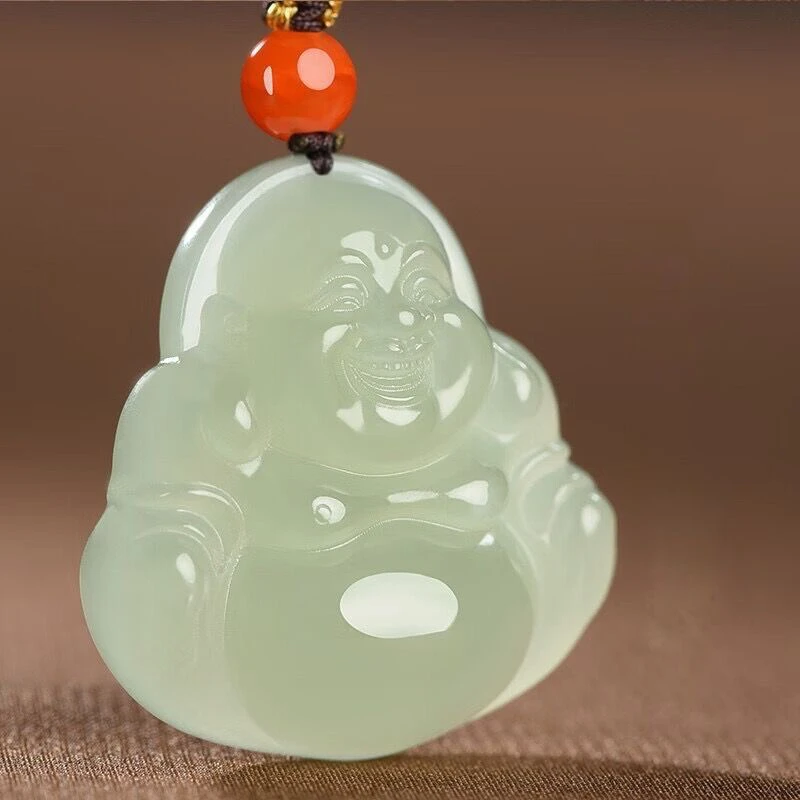 天然上等和田玉一级冰晴水冰蜂蜜水玉佛公吊坠弥勒佛笑佛女士女款