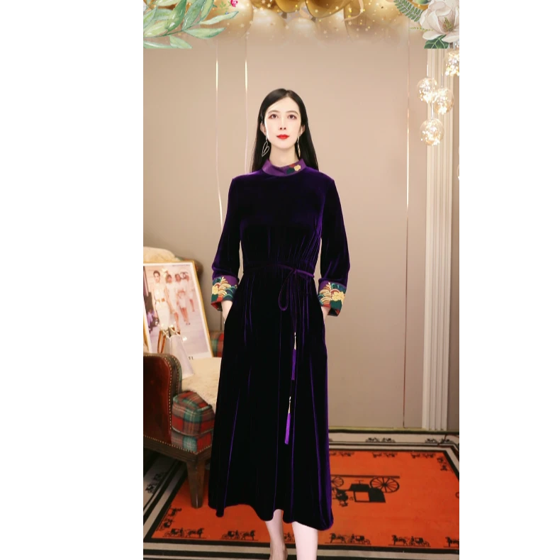 【祥云】新款丝绒刺绣连衣裙803