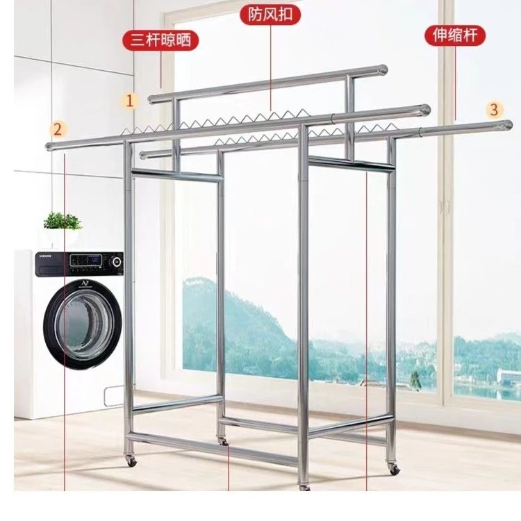 304承重700斤加厚落地不锈钢简易晾衣架户外户外家用阳台防风晾晒
