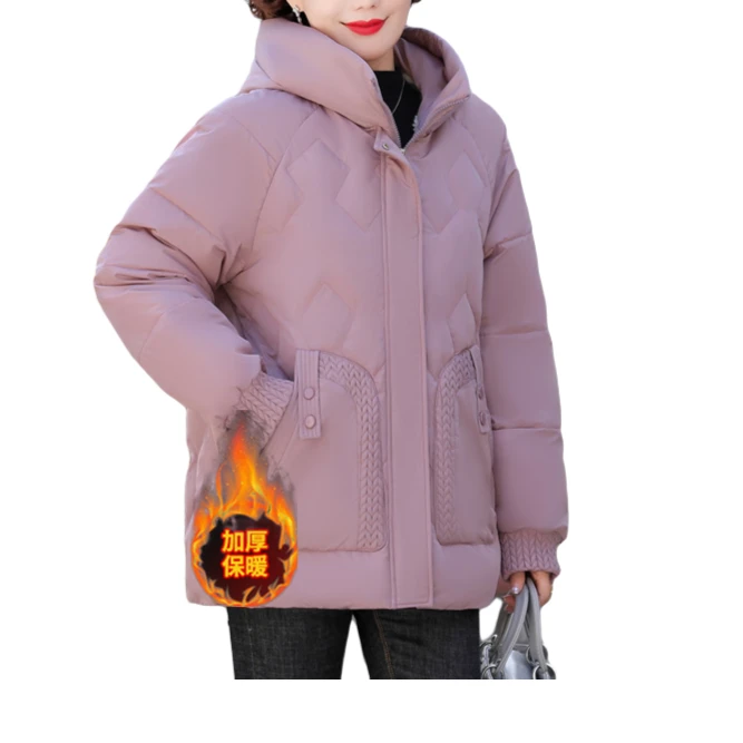 KALUOLAI/卡洛莱秋冬女装时尚休闲连帽加厚保暖百搭宽松女士棉服