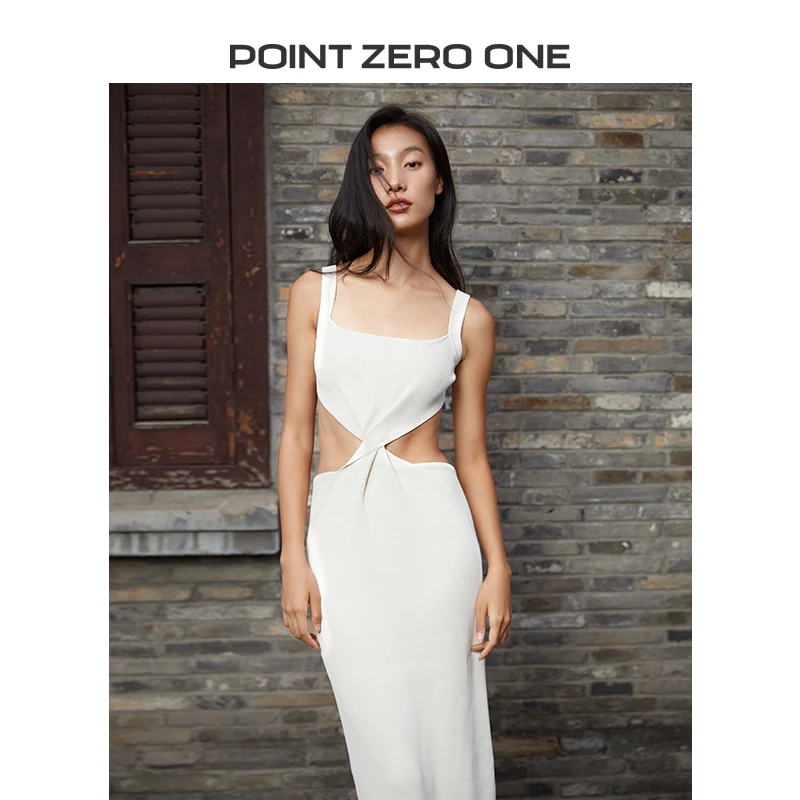 点零一point zero one2023春夏新款反转褶皱针织连衣裙小众设计感