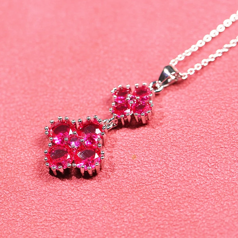 经典红色双四叶草宝石项链L552