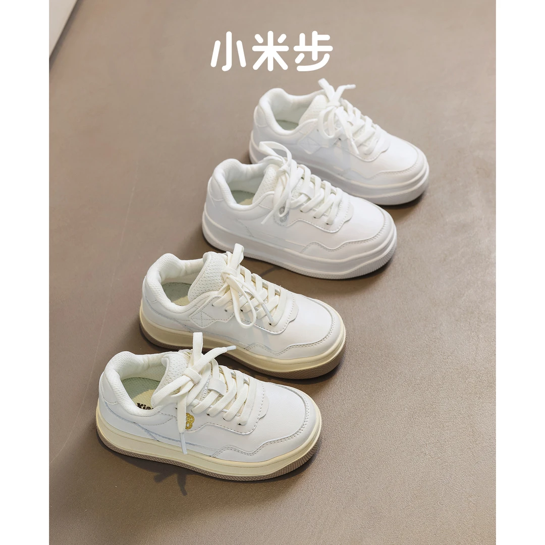 小米步【荷包蛋】女童新款时尚软底板鞋春秋百搭男童白色透气秋季