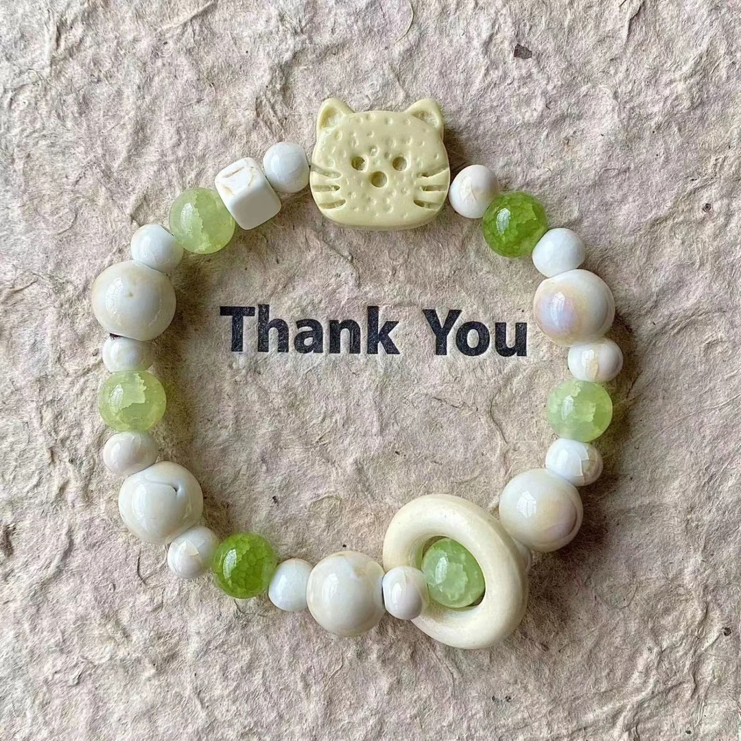 非金属陶瓷手链 景德镇陶瓷手链饼干猫咪小熊小众中式百搭手串iku