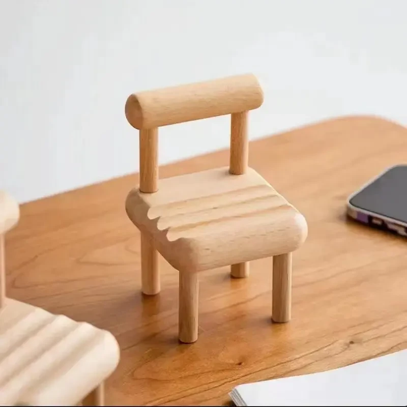 手机支架(椅子款式)简约家用创意小凳榉木凳子木质北欧 日式 复古