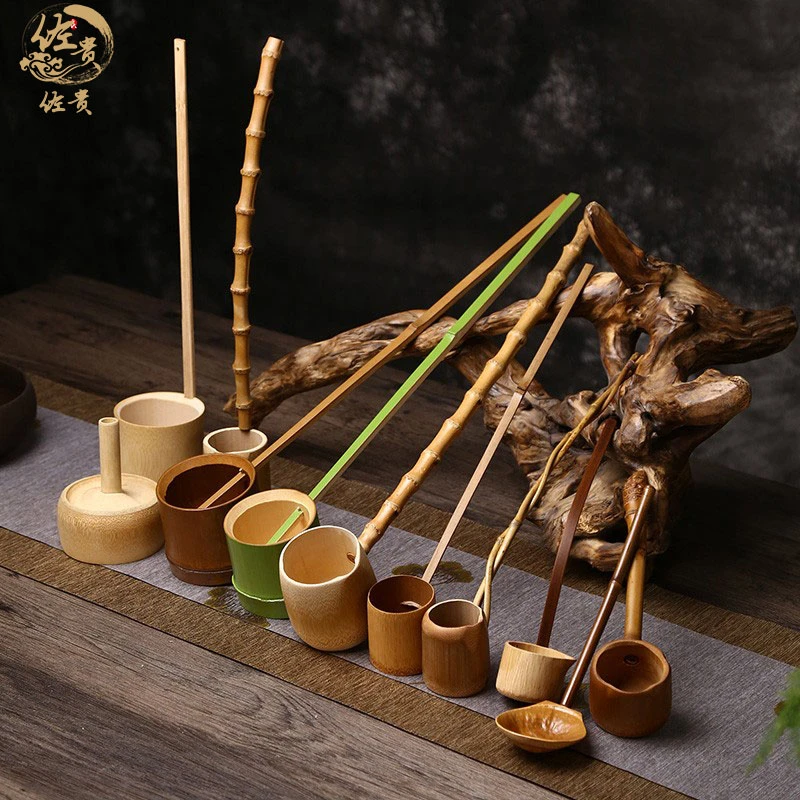 竹制舀水勺长柄分茶勺子 家用无漆打酒器水瓢酒提 煮茶具配件日式