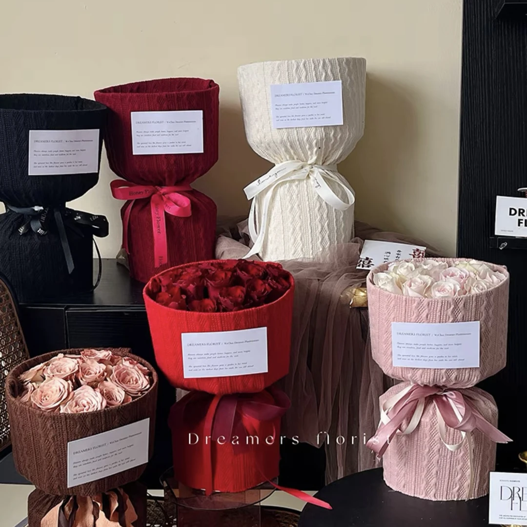 小香风布艺一体定型片鲜花包装订婚结婚喜庆心型花束一体成型