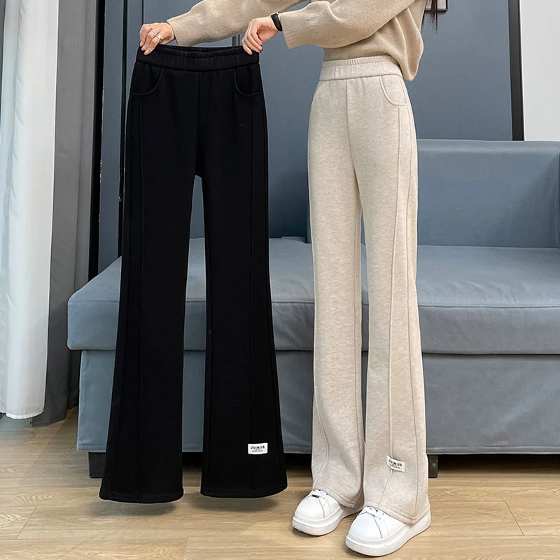 加绒毛呢流行喇叭裤女冬季裤子2025新款潮流爆款微喇裤羊绒阔腿裤