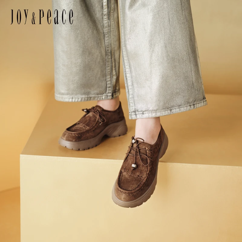 董洁同款真美诗奶油可可2025春新款羊绒皮厚底袋鼠鞋女YYM30AM5