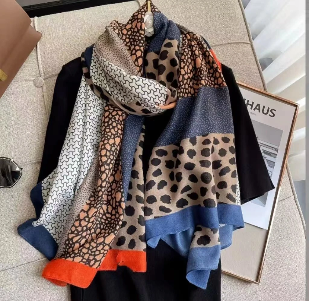 时尚磨毛棉麻质感围巾百搭柔软舒适保暖气质款180*90长（时尚豹纹