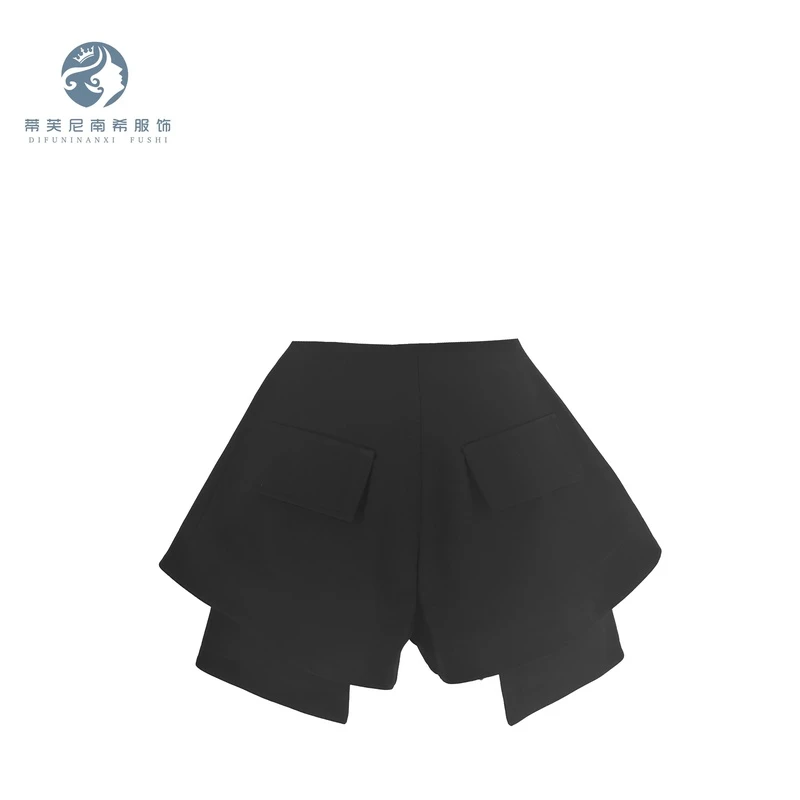 设计师夏季高腰拼接短裤气质网红休闲百搭百搭女士设计感   X808