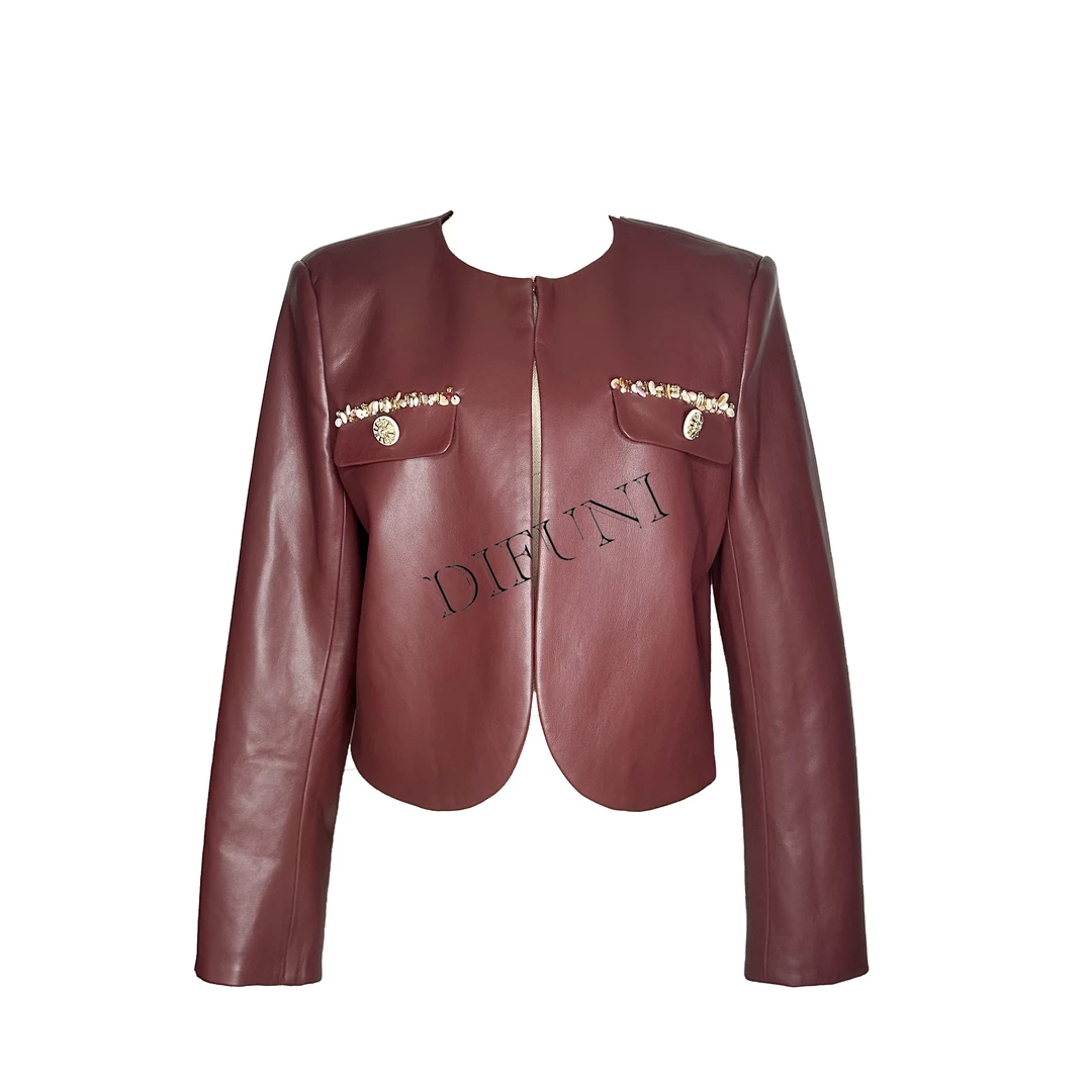 设计师秋季女装上衣轻奢短款皮衣时尚百搭复古外套   X1732