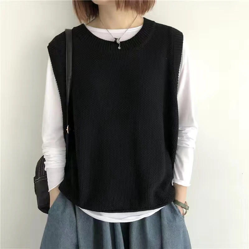 【棉马甲】针织马甲背心女圆领宽松简约2024春季新款外穿马夹
