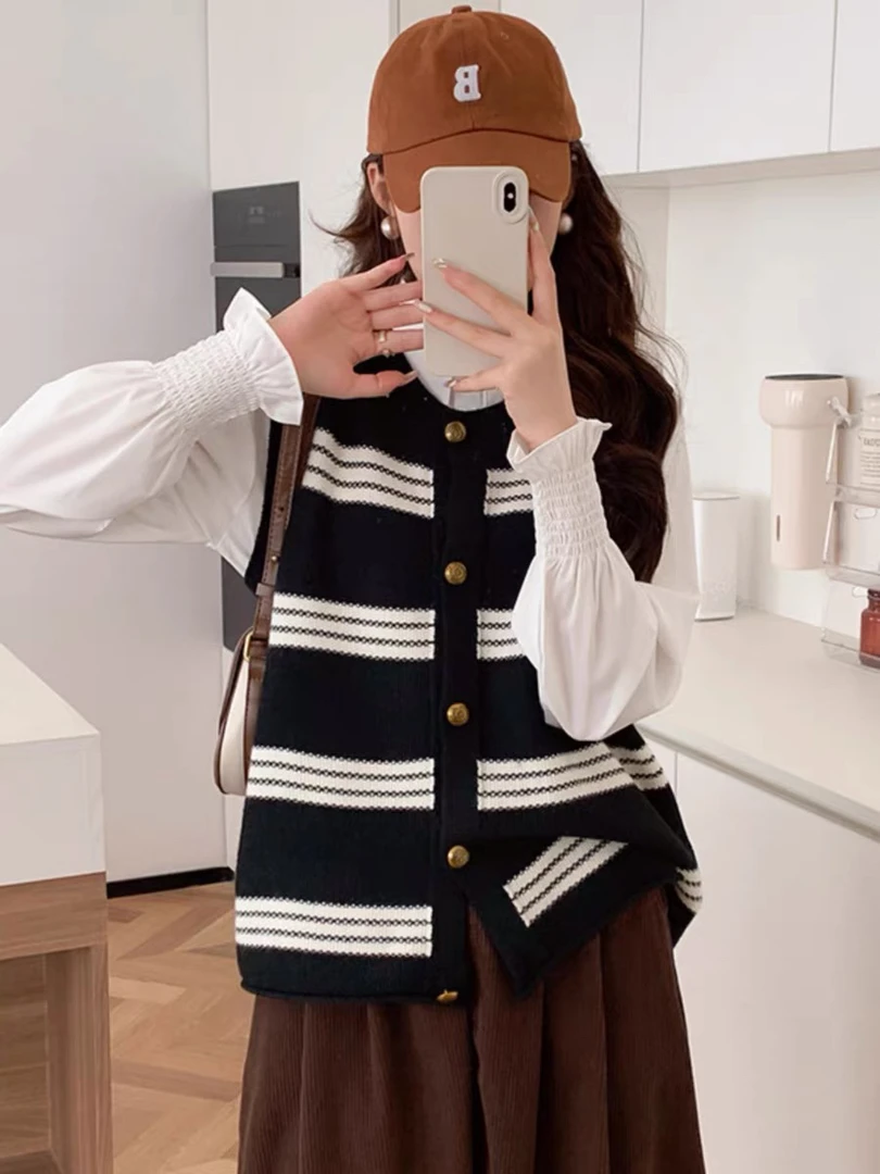 圆领针织背心开衫女春秋2024年新款爆款时尚洋气秋冬宽松毛衣马甲
