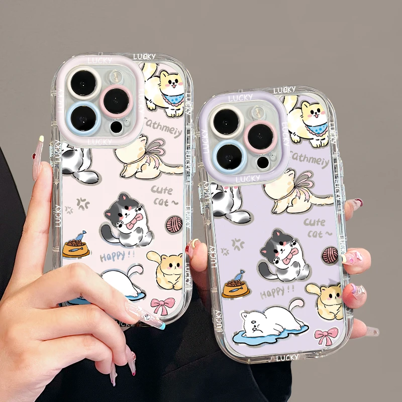 适用苹果iPhone荣耀华为oppovivo小米小猫合集镜面手机壳可爱卡通