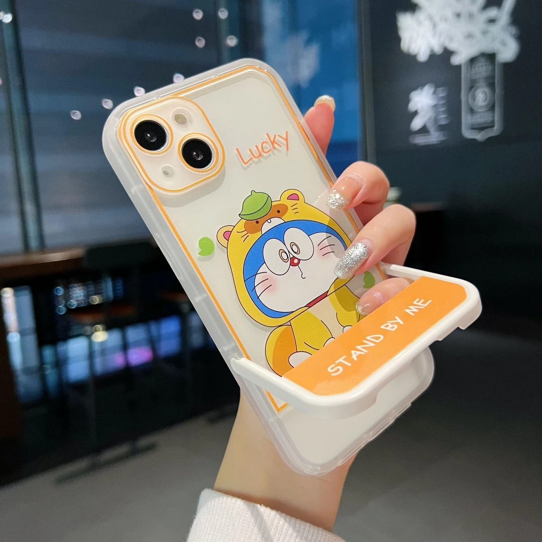 适用苹果/华为/OPPO/VIVO/小米/荣耀隐形支架卡通多啦A梦直边全包