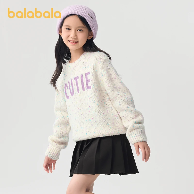 巴拉巴拉童装毛衫2024年新款秋冬圆领套头撞色毛衣女童宽松甜美潮