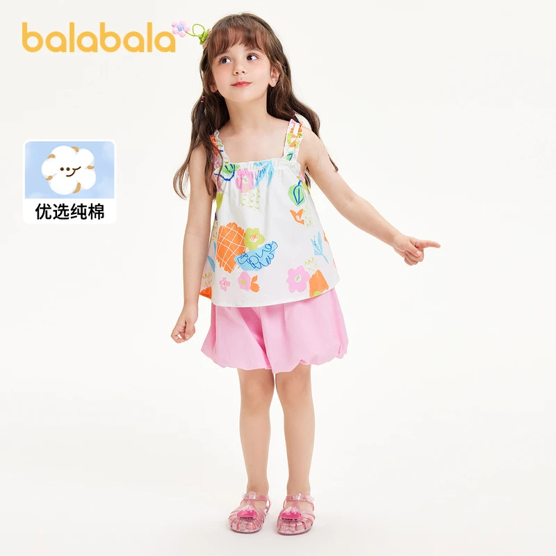 巴拉巴拉套装女童短袖两件套2024夏装小吊带清新短裤208224119005
