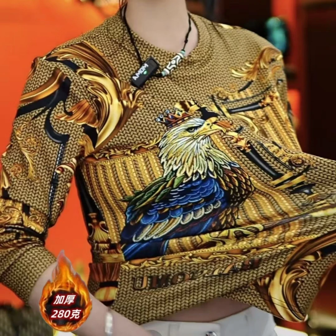 新款加厚男士t恤长袖潮流时尚修身洋气休闲高弹保暖圆领打底衫