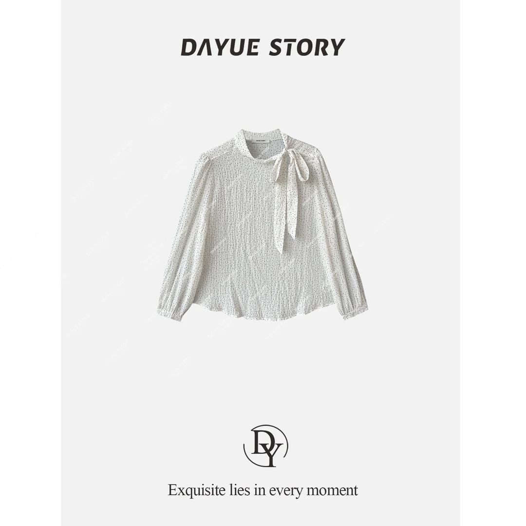 DAYUE【山茶】特价款no退no换！法式小香风复古波点领口飘带衬衫秋季